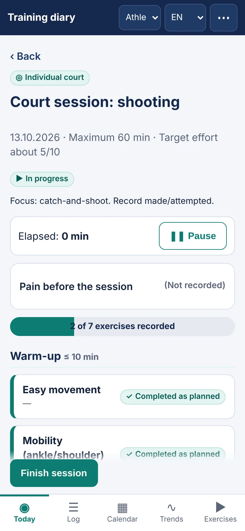 Screen of M-Sport Diary for this step: The player follows it and records